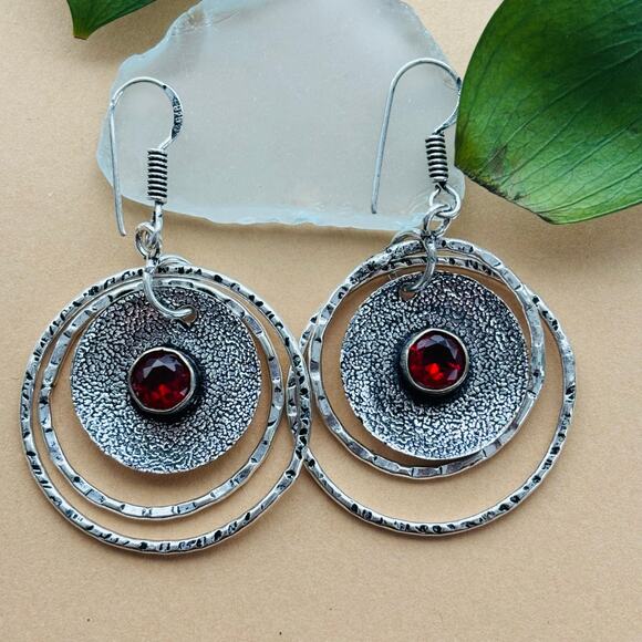 925 Sterling Garnet Dangle Earrings - Picture 1 of 5